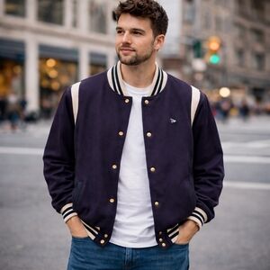 New Era Men's Navy Varsity Wool Jacket Size L